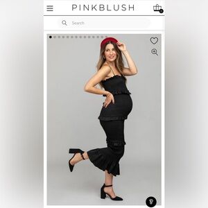 Brand new black satin smocked fitted maternity dress! Size large